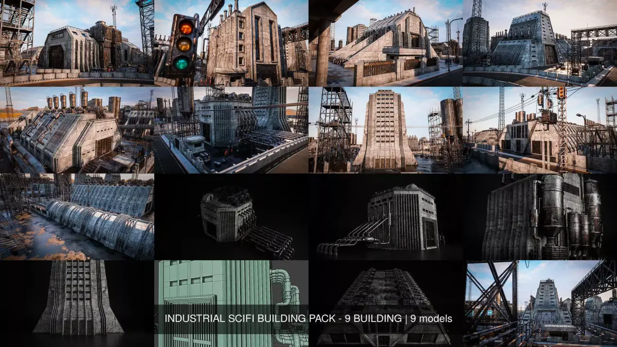 INDUSTRIAL SCIFI BUILDING PACK - 9 BUILDING purchase