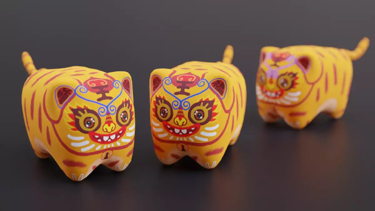 Chinese-style fabric tiger toy Blender Roblox game pet Low-poly 3D model