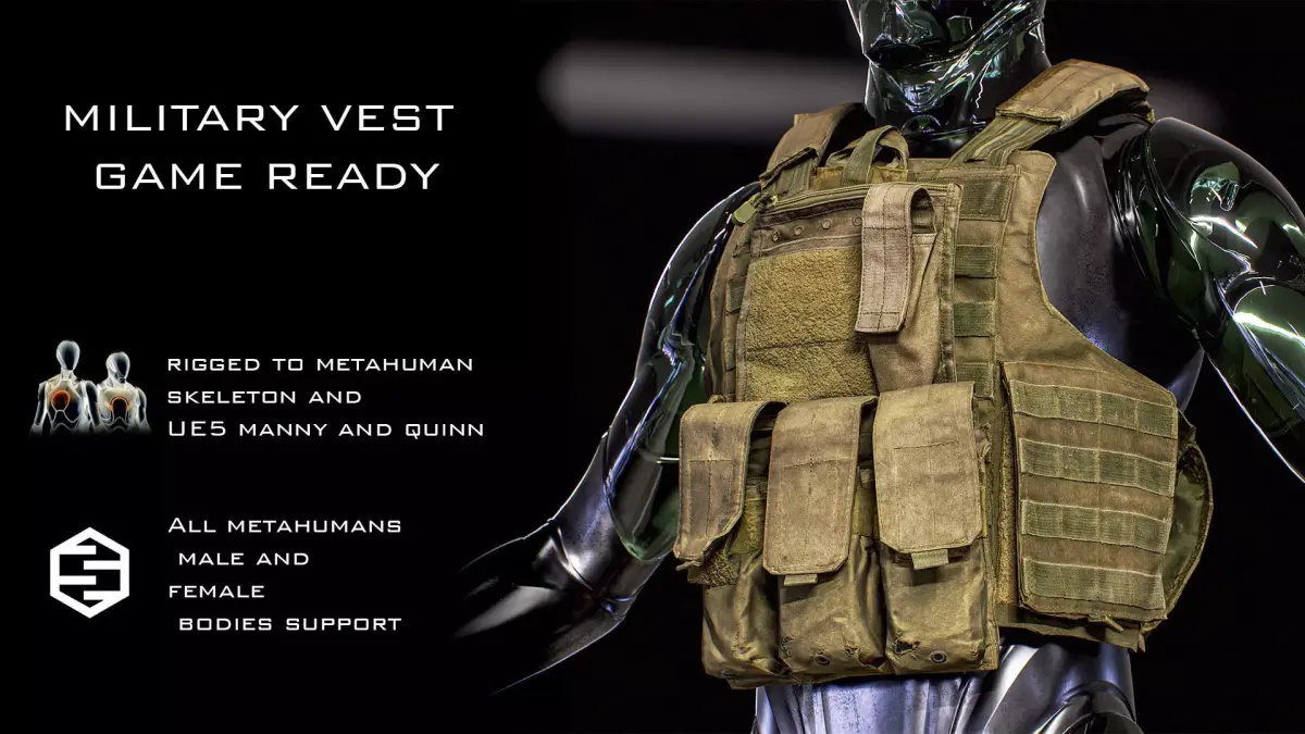 Military vest 01 - All MH Bodies and UE5 SK - Rigged LP  Low-poly 3D model
