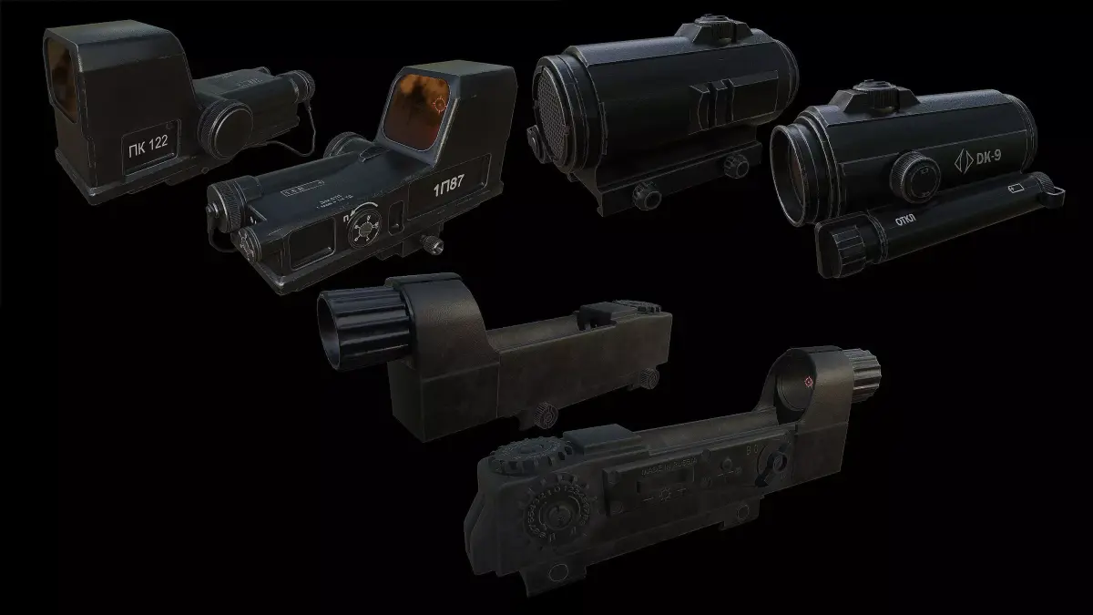 Soviet Weapon Optics Set 1-3 Low-poly 3D model