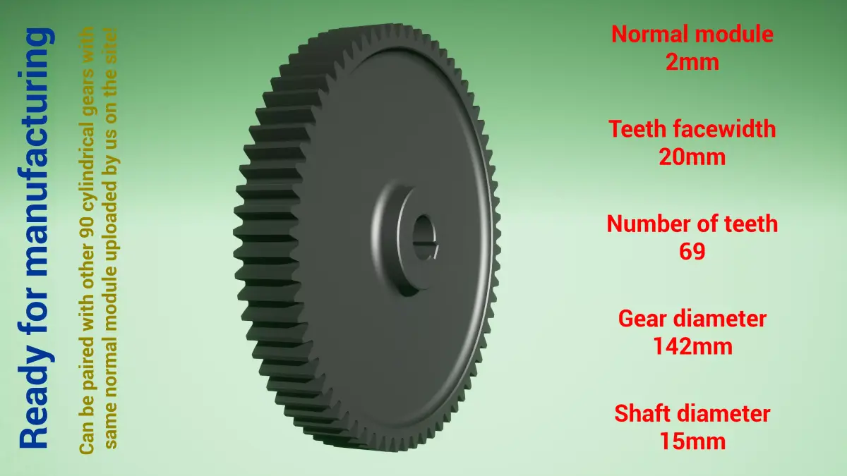 Cylindrical gear - paired - z69 m2 D142 d15 3D print model