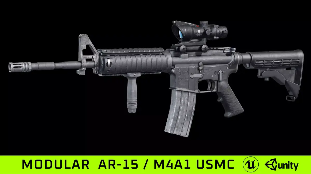 M4A1 AR15 USMC Build Modular Low-poly 3D model