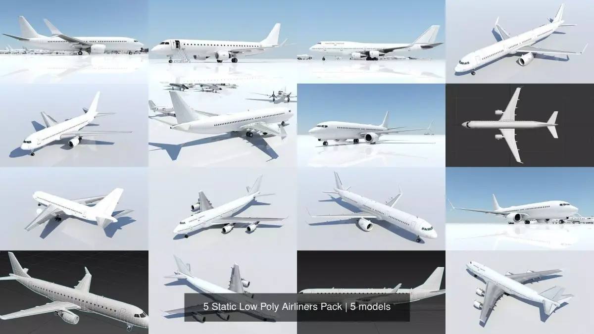 5 Static aircraft Low Poly Airliner Pack Scenery