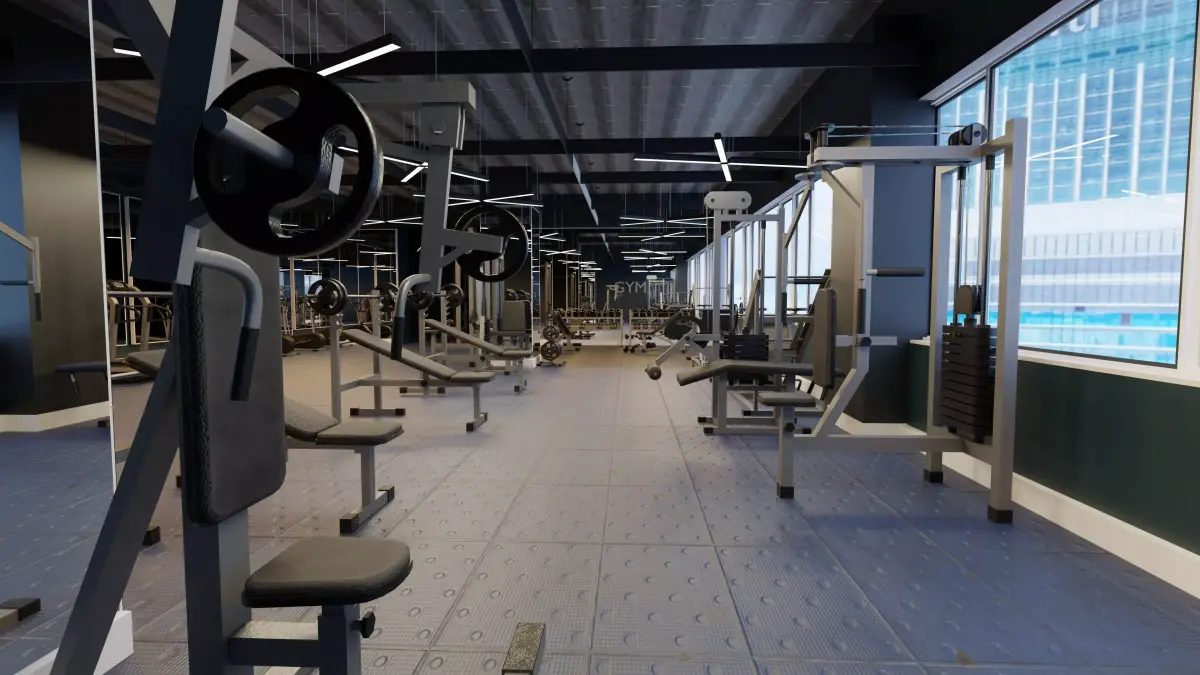 realistic GYM model scene - fitness center Low-poly 3D model