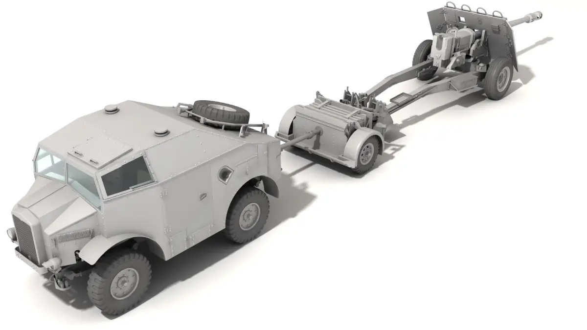 Morris QUAD with ordnance QF17 pounder gun 3D model