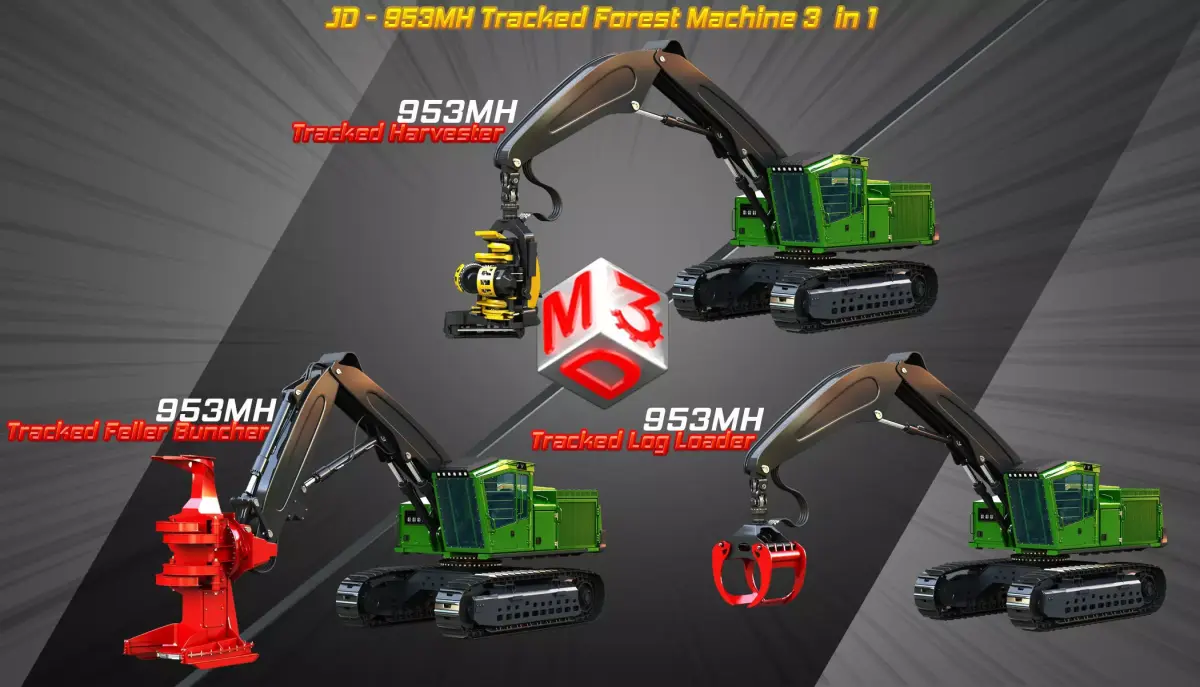 JD - 953MH Tracked Forest Machine 3  in 1 3D Model Pack