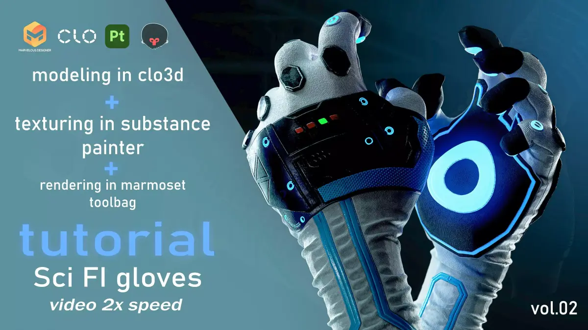 Tutorial Clo3d and MD Sci Fi gloves  modeling and texturing 3D model