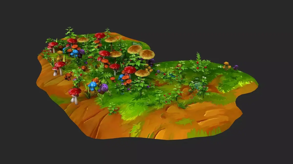 Cartoon Grass flowers tufts tufts ferns  locust cricket 3D model