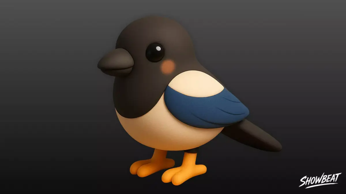 Cartoon Plush Magpie Low-poly 3D model