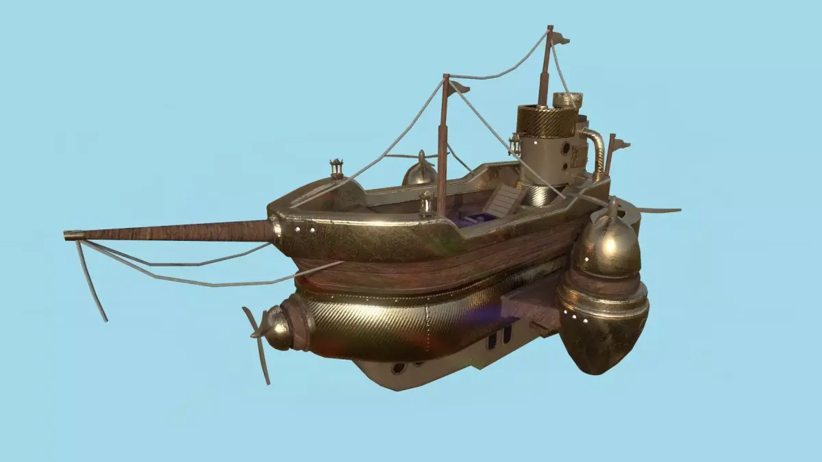 Cartoon Airship 06 - Bronze Wood - Low Poly Ship Low-poly 3D model