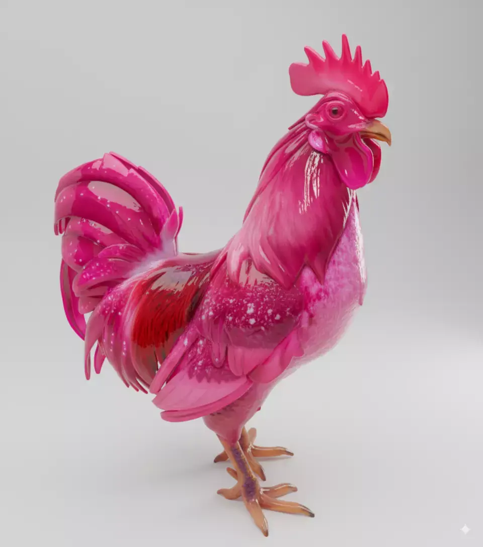 Glossy Pink Rooster Vibrant Fantasy Bird Shiny Surface Low-poly 3D model