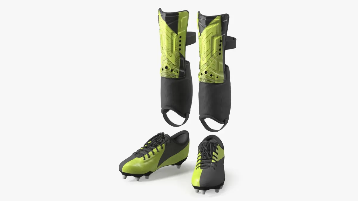 Football Shin Pads with Matching Cleats Green 3D model