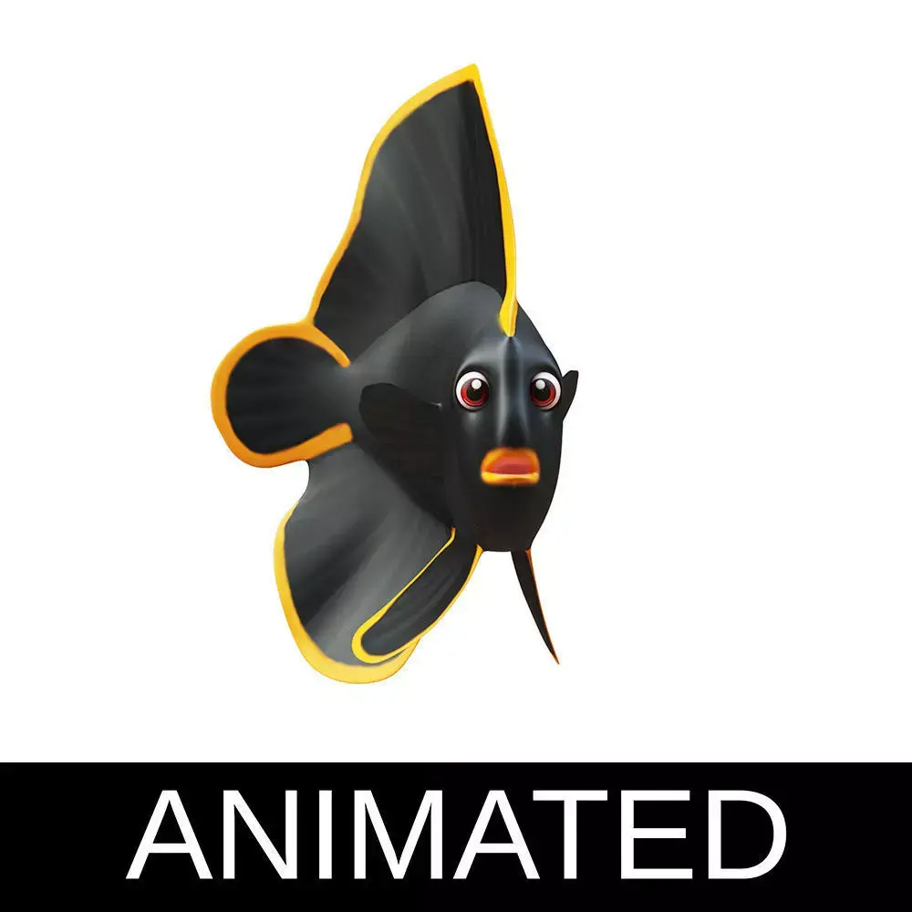 Red Aced Bat Animated Fish  Low-poly 3D model