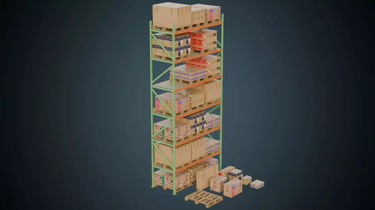 Cardboard Boxes Pallet And Shelf 2 Basic Low-poly 3D model