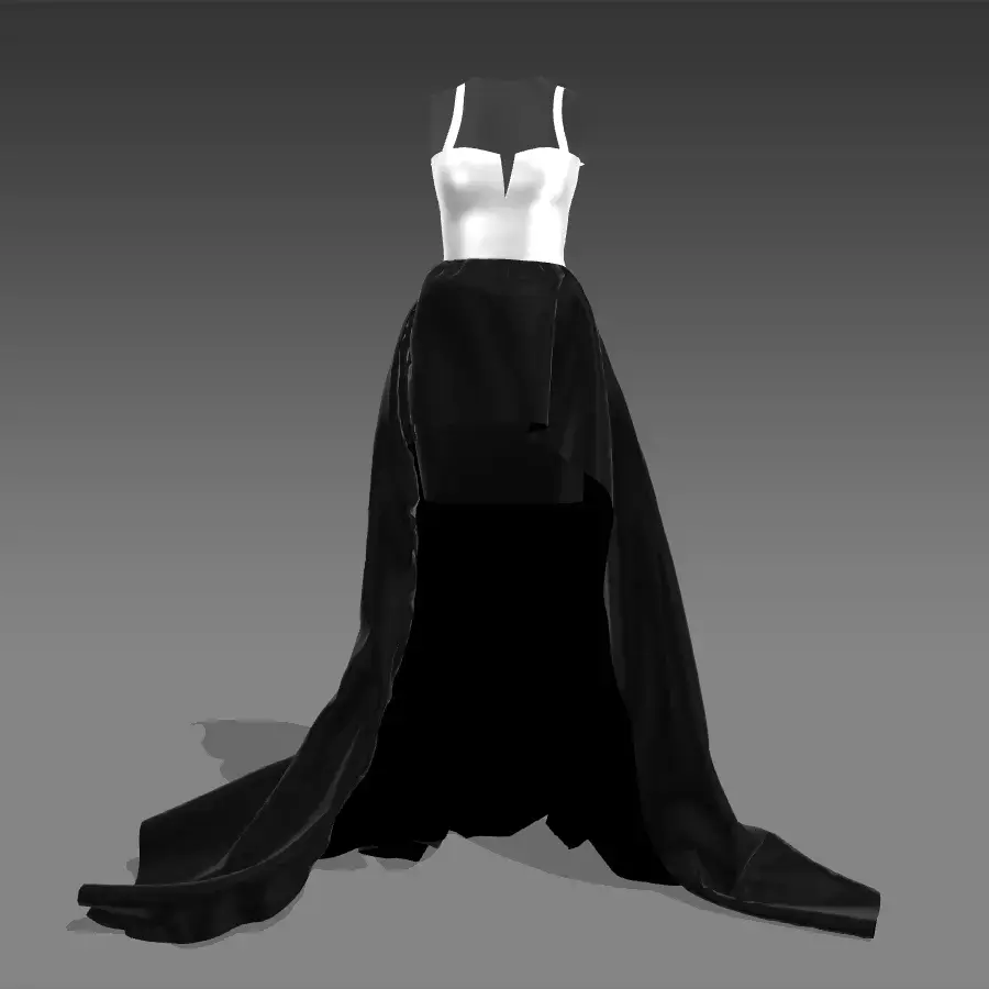 DRESS BLACK AND WHITE COLOR BLOCK LOOK ASYMETRIC 3D model