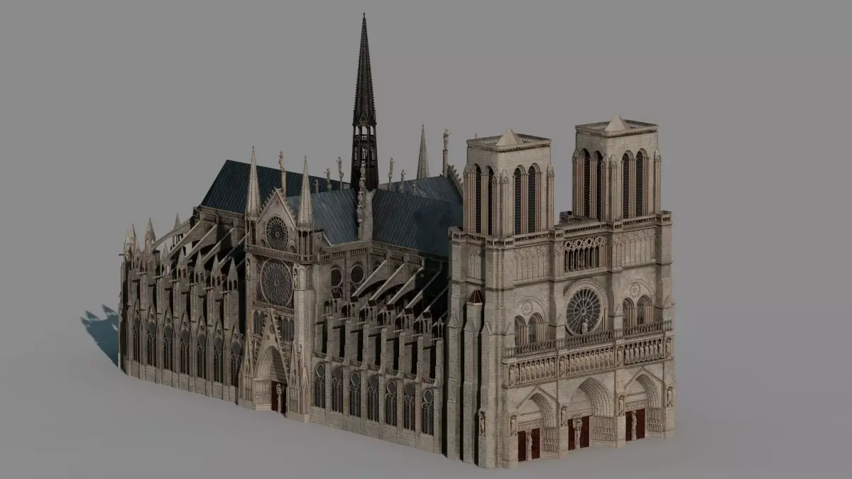 Notre-Dame de Paris Cathedral-UV-texture 3D model