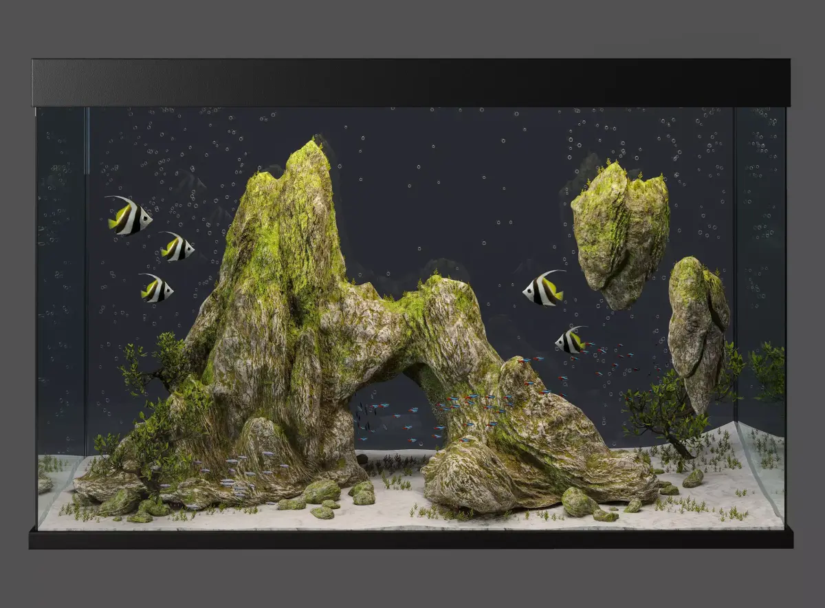Aquarium with cliff and moss 3D model