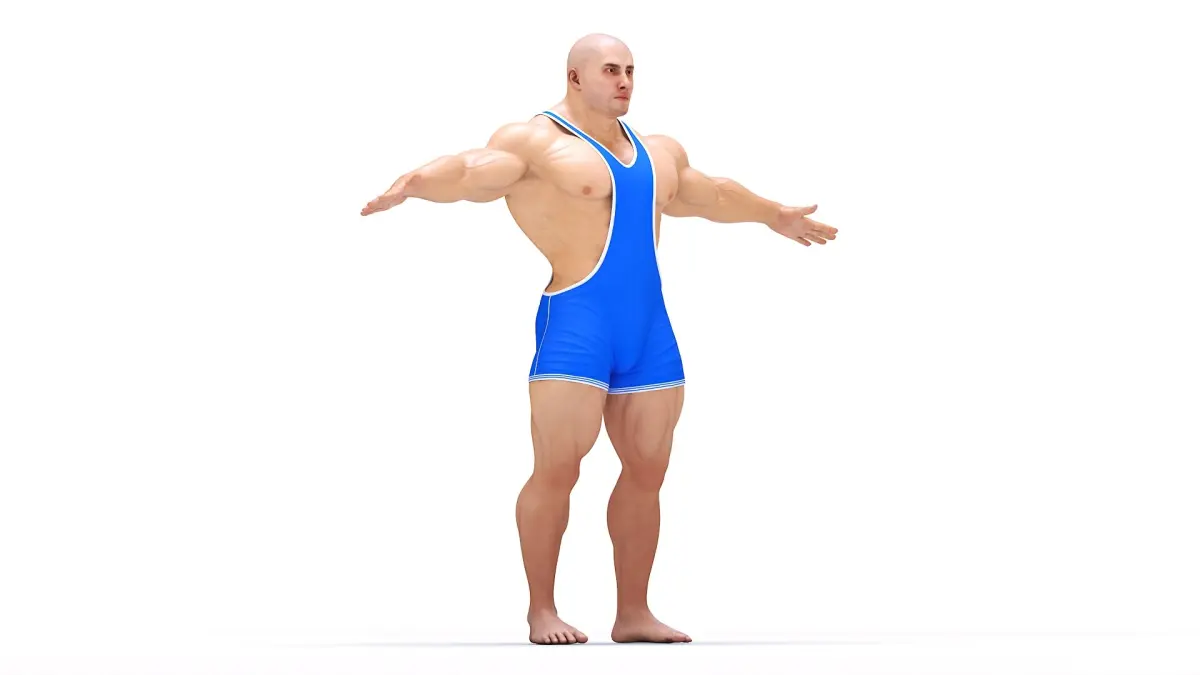 Well Built Muscular Male in Blue Leotard 3D model
