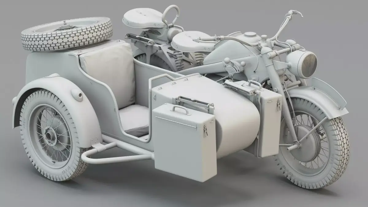 WWII German Military Motorcycle Sidecar 3D model