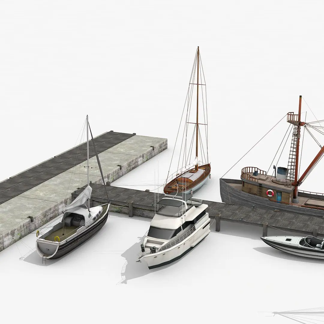 Big Piers with Sailboats v1 3D model