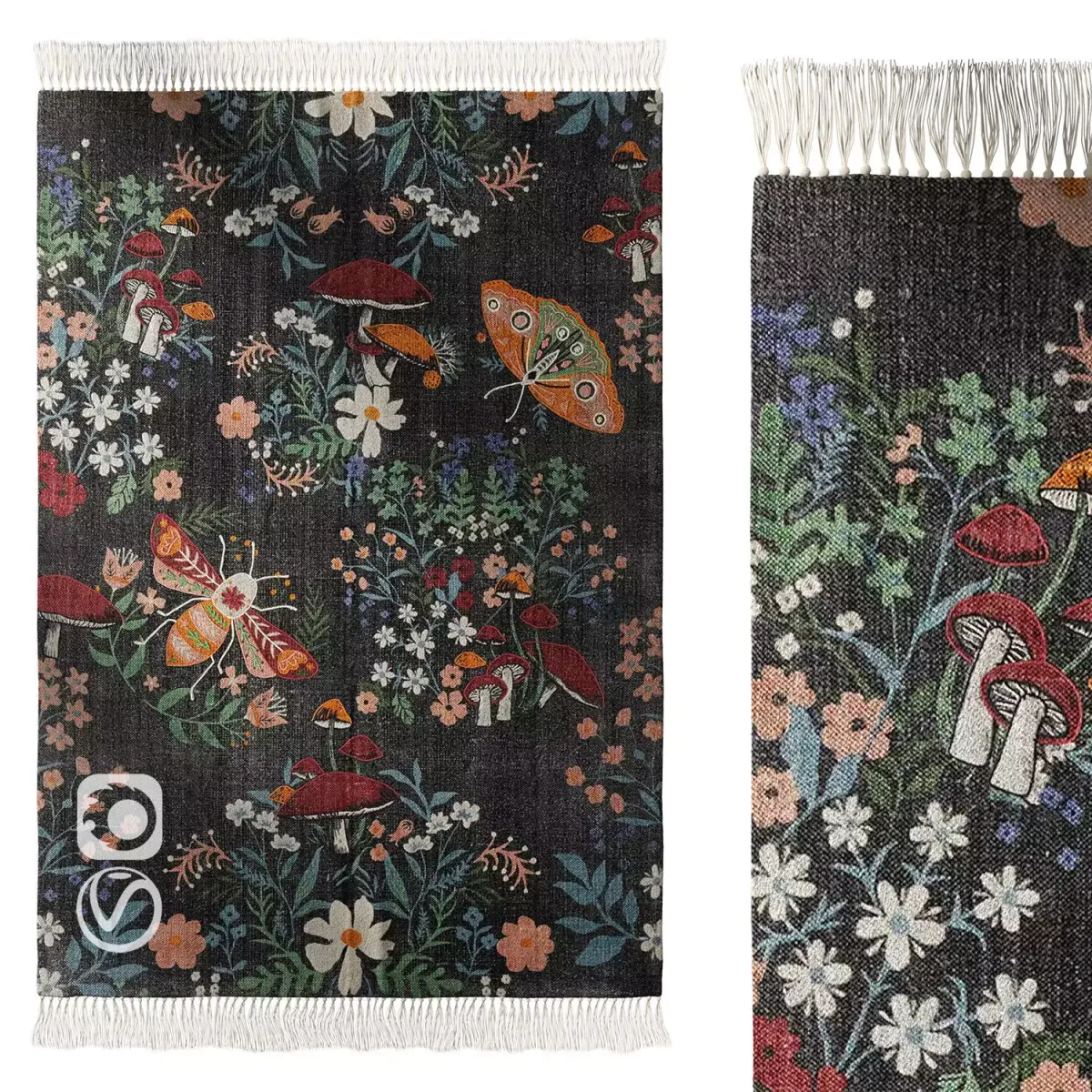 Insect Floral Embroidered Brushed Rug 3D model
