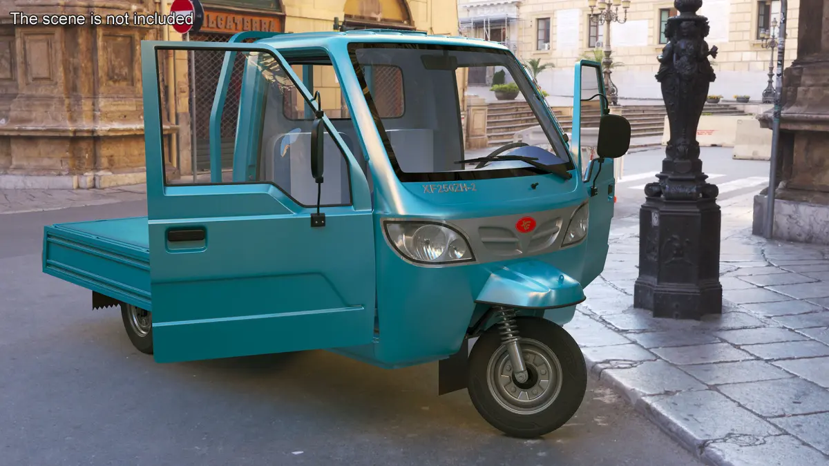 Asian Delivery Trike with Open Body Blue Rigged 3D model