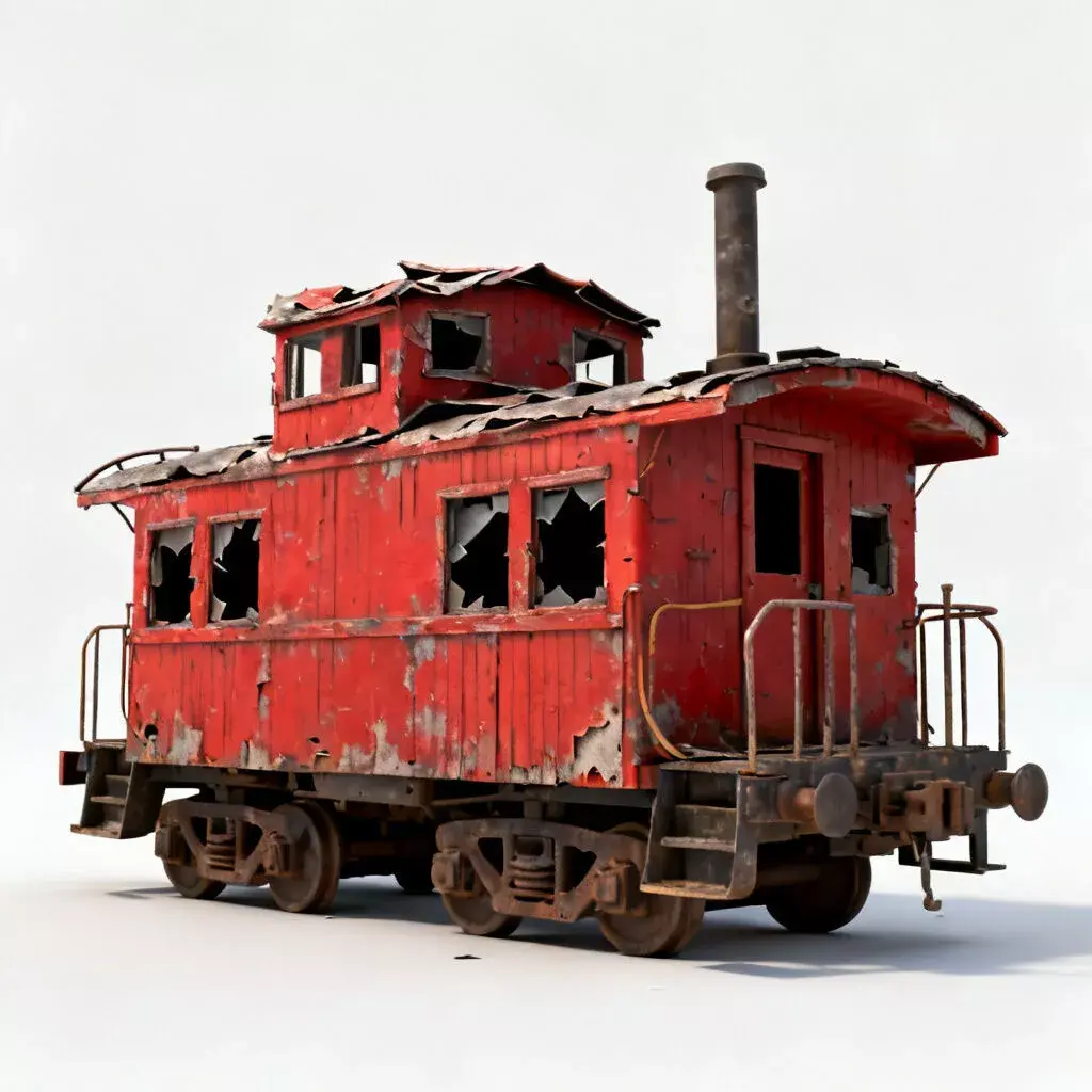 Wrecked Post-Apocalyptic Caboose 3d model Low-poly 3D model