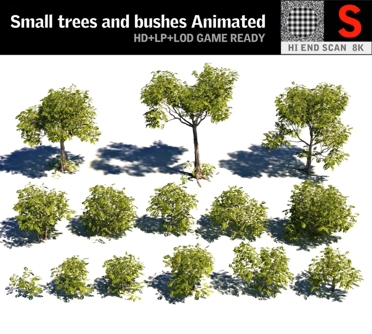 Small trees and bushes Animated (2) 3D model
