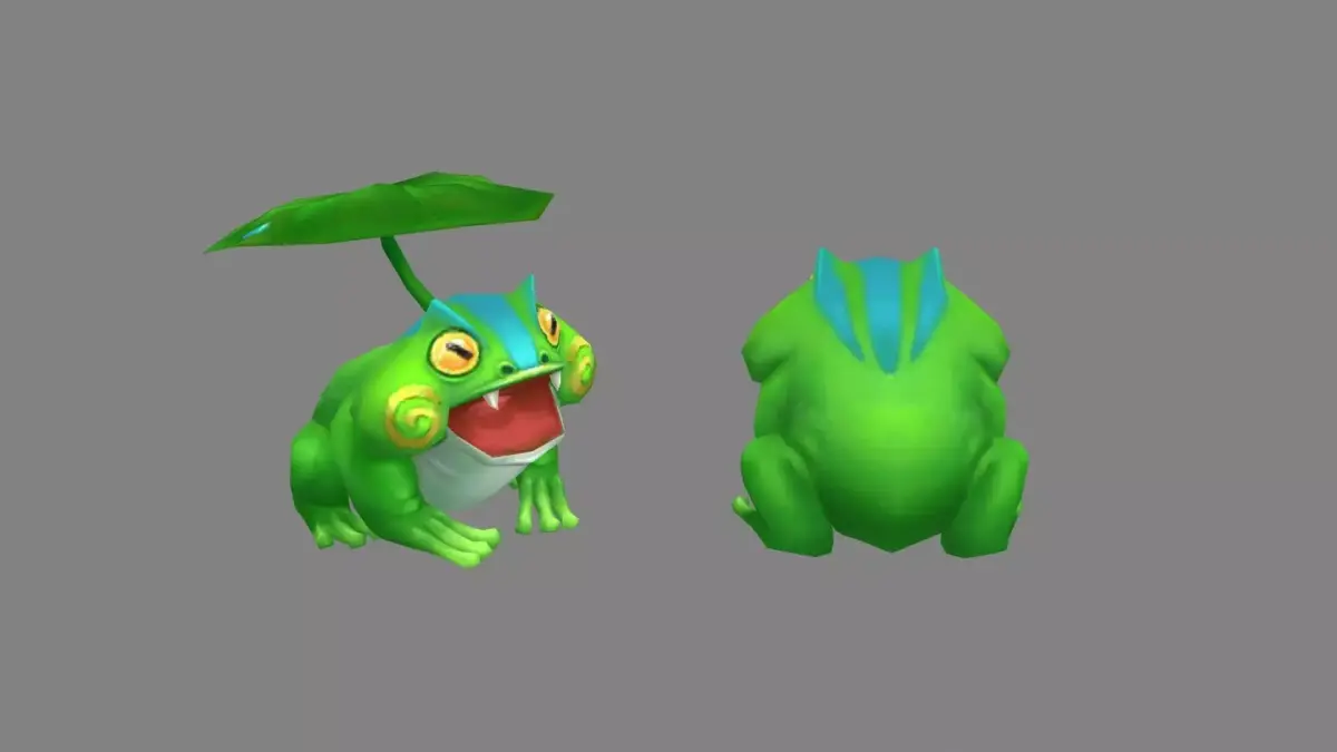 Cartoon frog under lotus leaf Low-poly 3D model