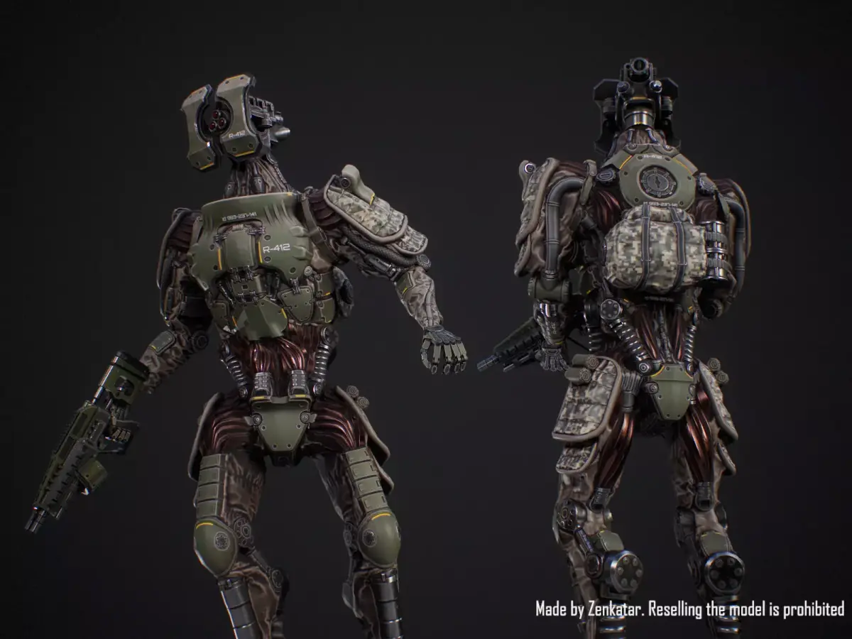 Sci-fi military robot soldier gameready unity unreal engine Low-poly 3D model