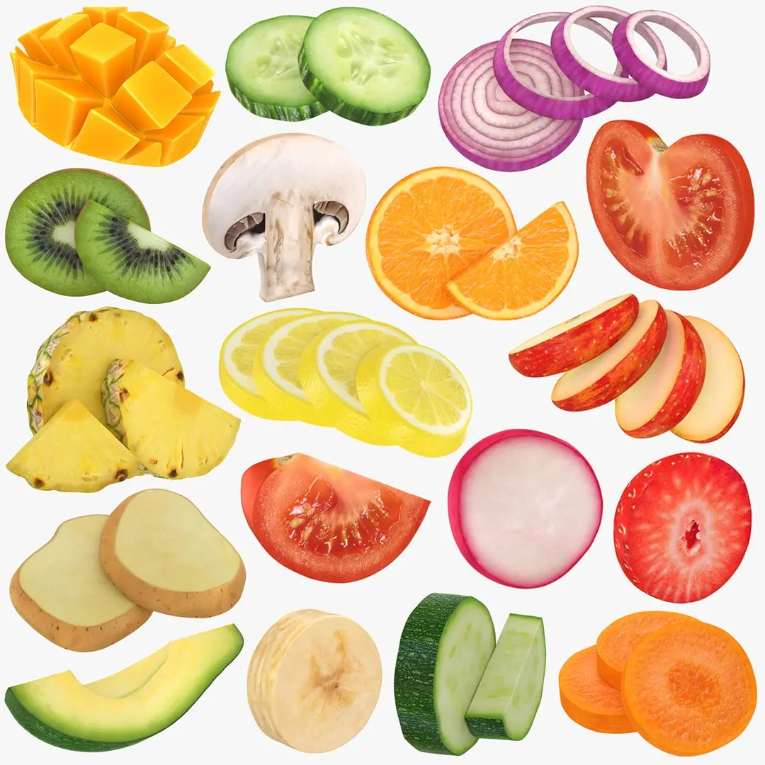 Vegetable and Fruit Slices Collection 3D model
