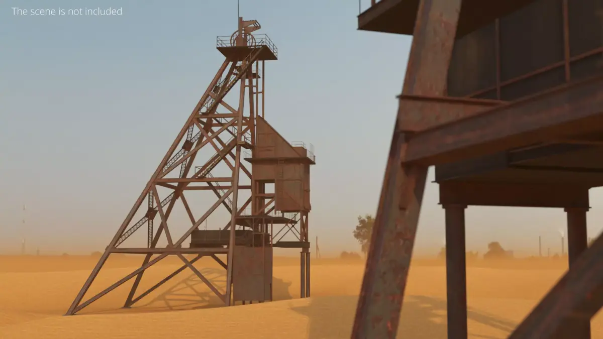 Rusty Mine Shaft Headframe Tower Simplified 3D model