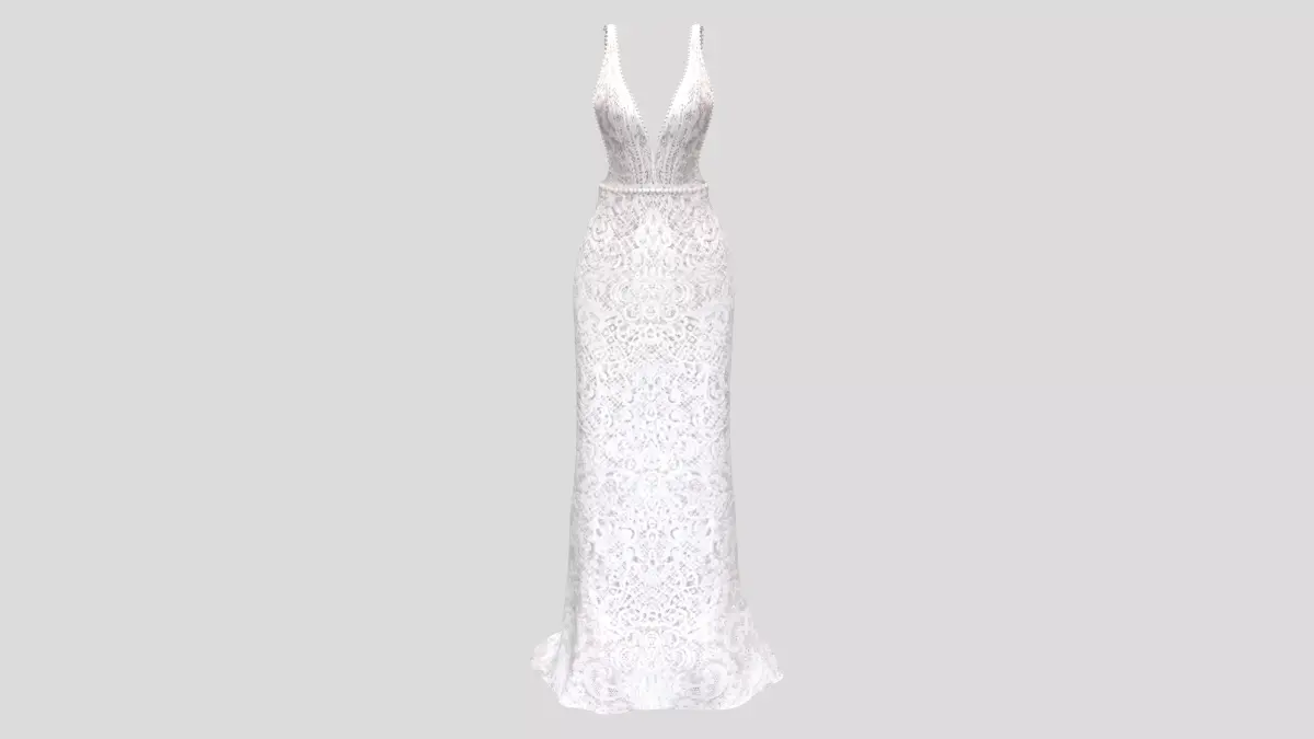 White Lace Gown Low-poly 3D model
