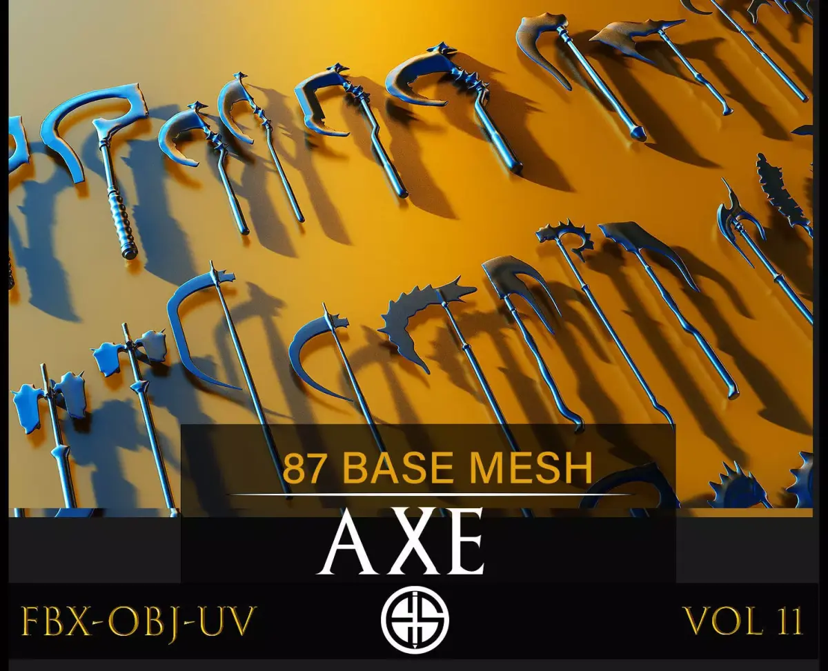 87 Weapons -Axe Base Mesh -Axe-Cold Weapons-UV-Vol 11 Low-poly 3D model