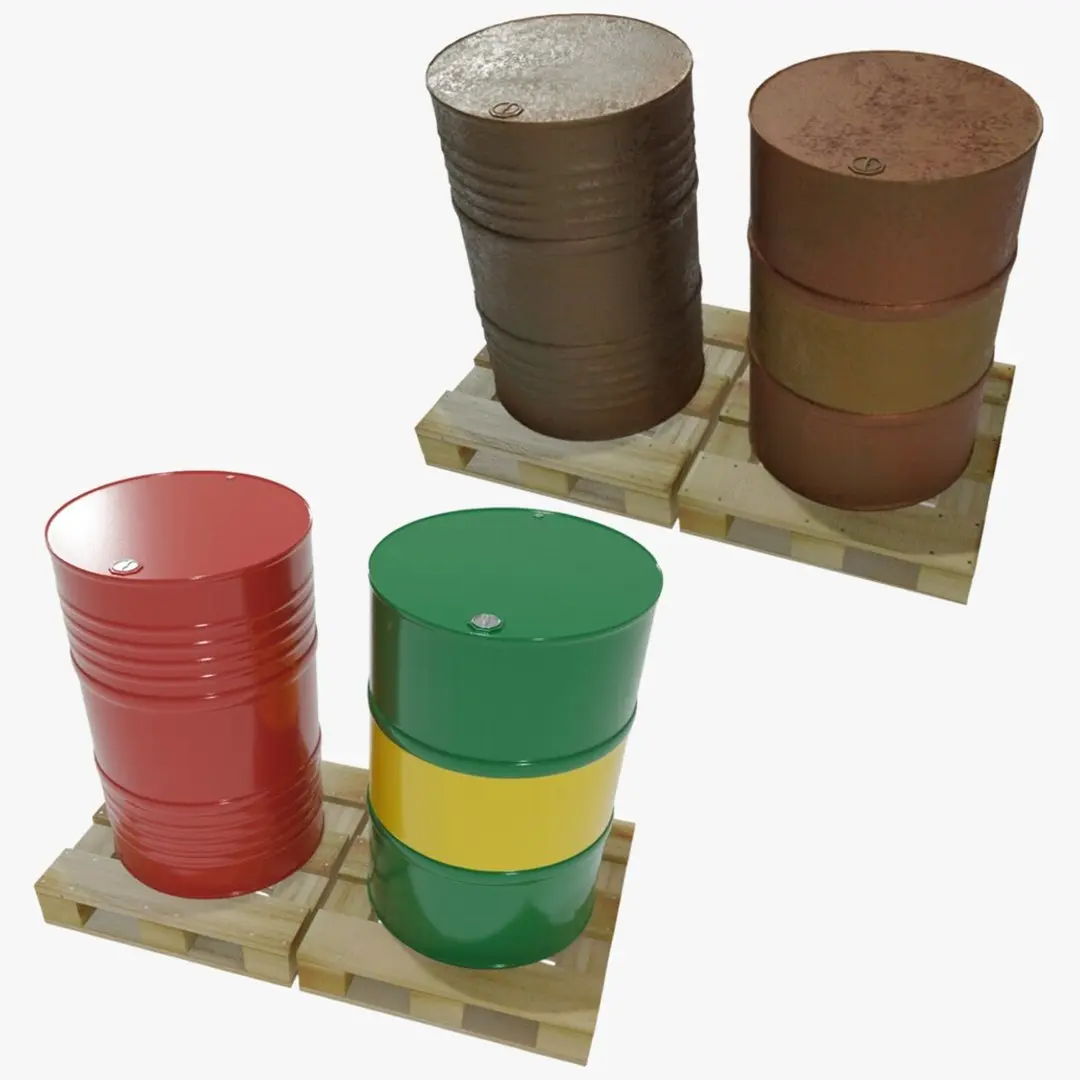 Metal Barrels on Pallets — 3D Model Collection 3D model