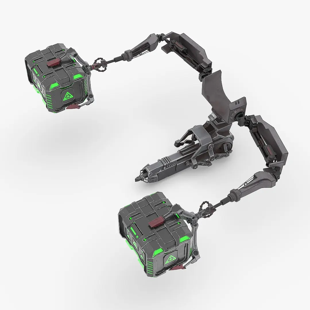 Futuristic Robotic Arm with Sci-Fi Storage Crates 3D model