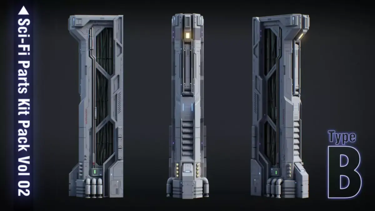 Sci Fi Parts Kit Pack Vol 02 B PBR Free low-poly 3D model