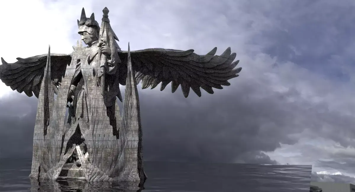 Viking Angels Statue with Walls 3D model