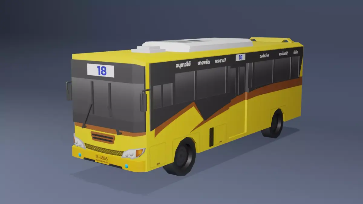Yellow Thai bus Low poly v06 Low-poly 3D model