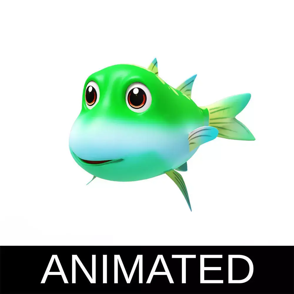 Greenback Mullet Fish Cartoon Animated Low-poly 3D model