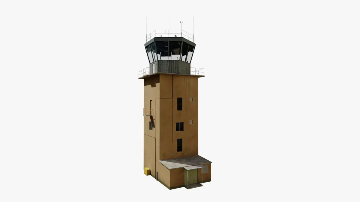 Air Traffic Control tower with interior Low Poly PBR 3D model