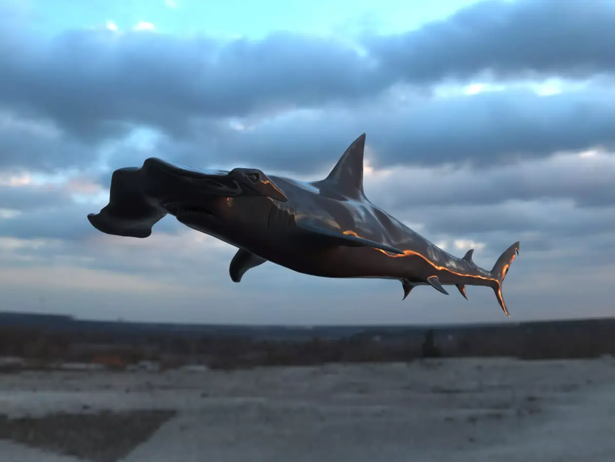 Realistic Hammerhead Shark 3D Model - High Poly and Low Poly  Low-poly 3D model