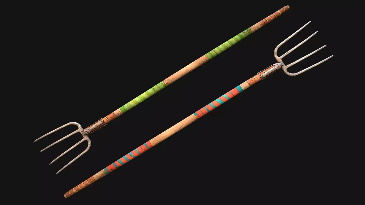Medieval Wooden Pitchfork Polearm Weapons Farmers Tools Low-poly 3D model