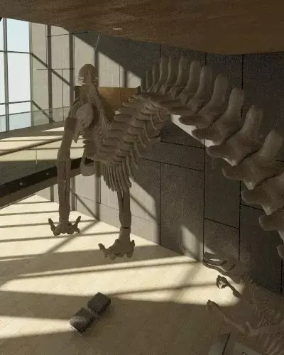 dinosaur room with skeleton in it Free 3D model