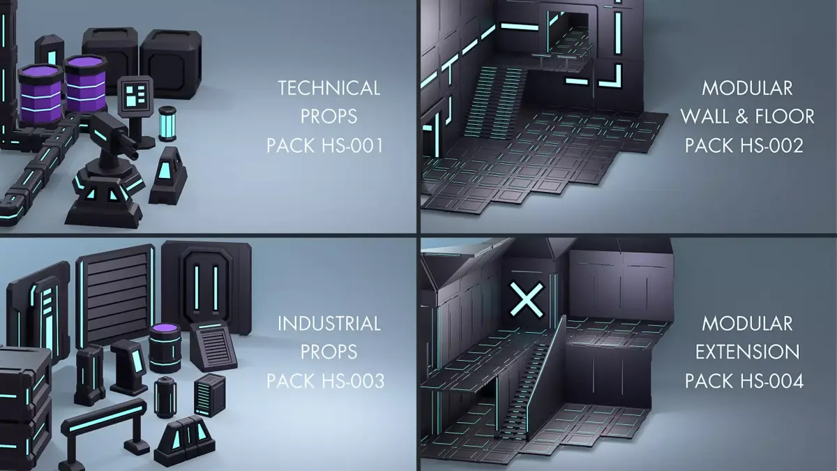 Low Poly Sci-Fi Special Edition Bundle HS - 48 Assets Low-poly 3D model