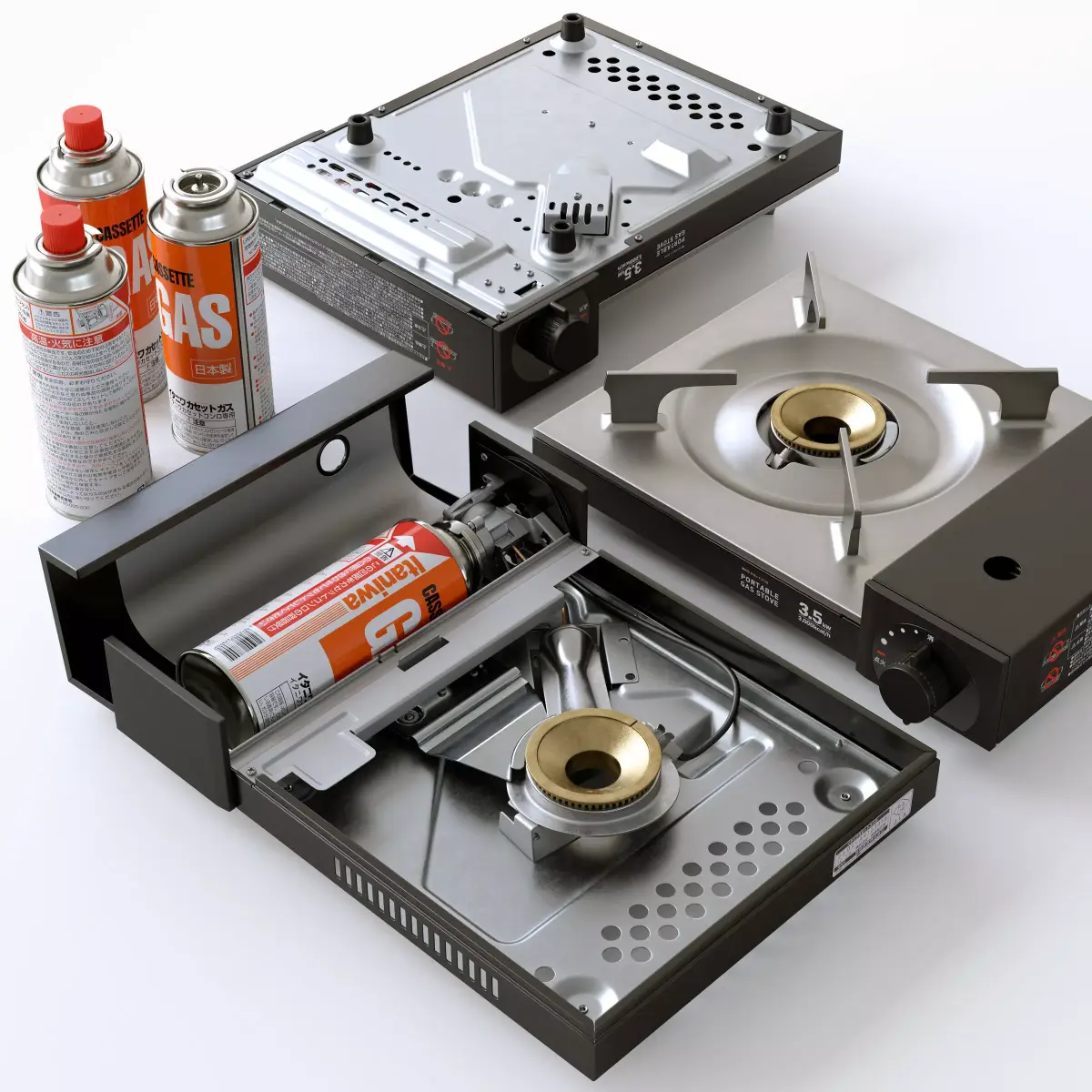 Portable Gas Stove and Butane Gas Canister Low-poly 3D model