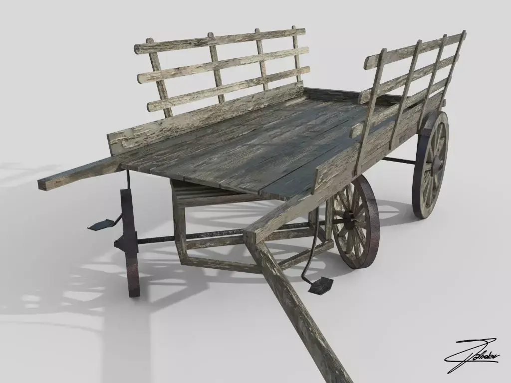 Wooden cart 3 Low-poly 3D model