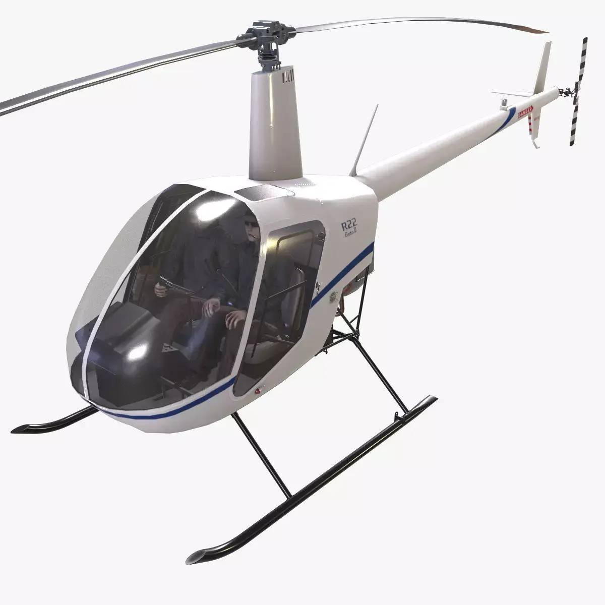 Robinson R22 White Complex Animation Low-poly 3D model