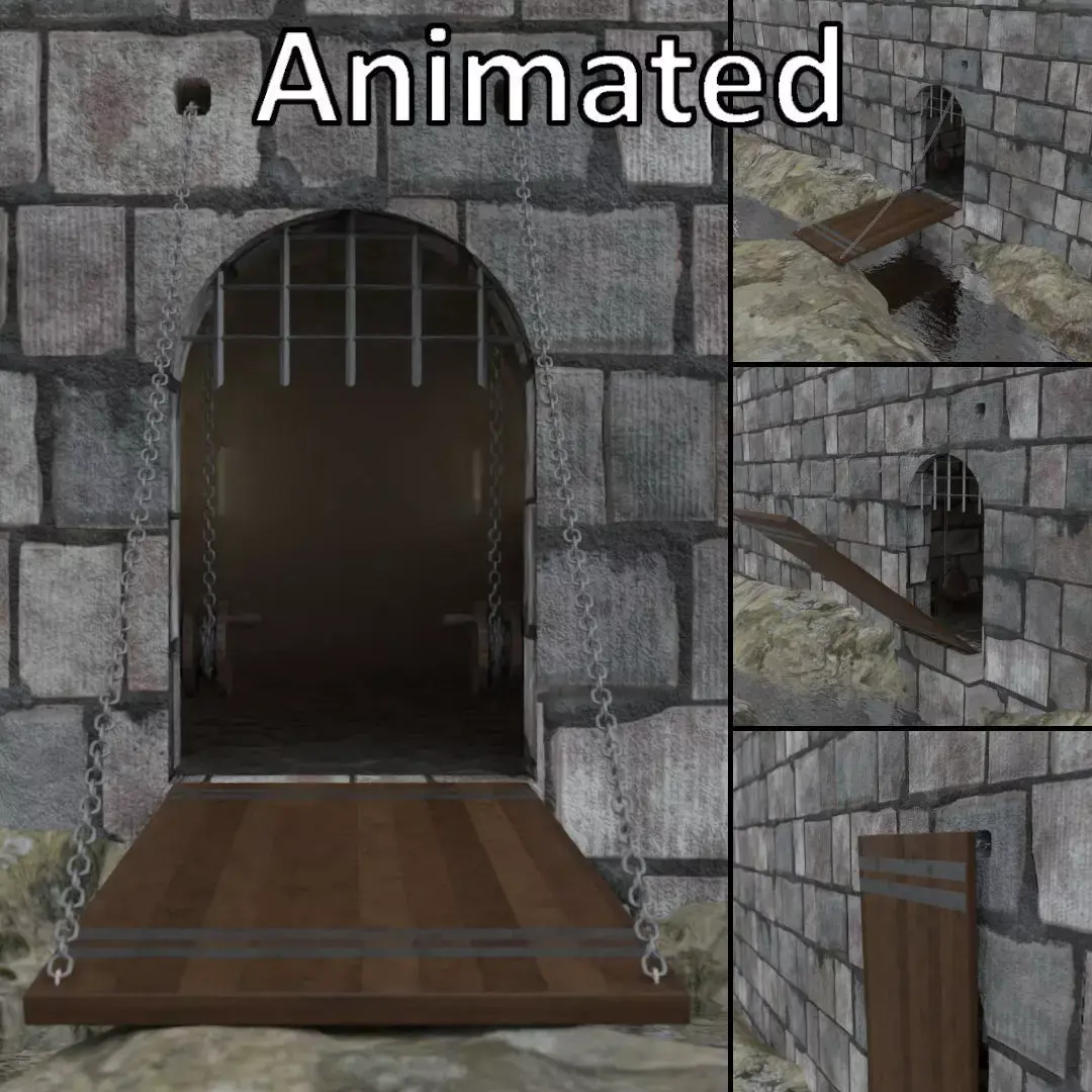 Drawbridge animated Low-poly 3D model