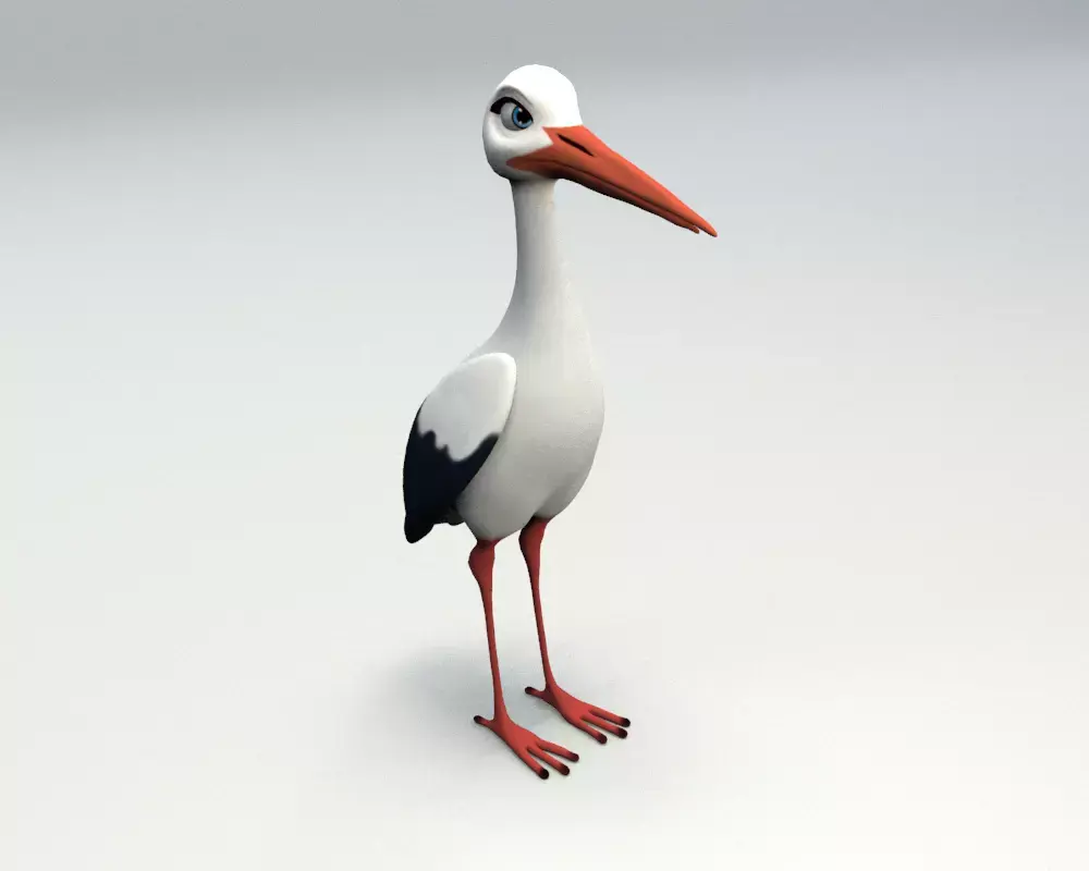 cartoon stork Low-poly 3D model